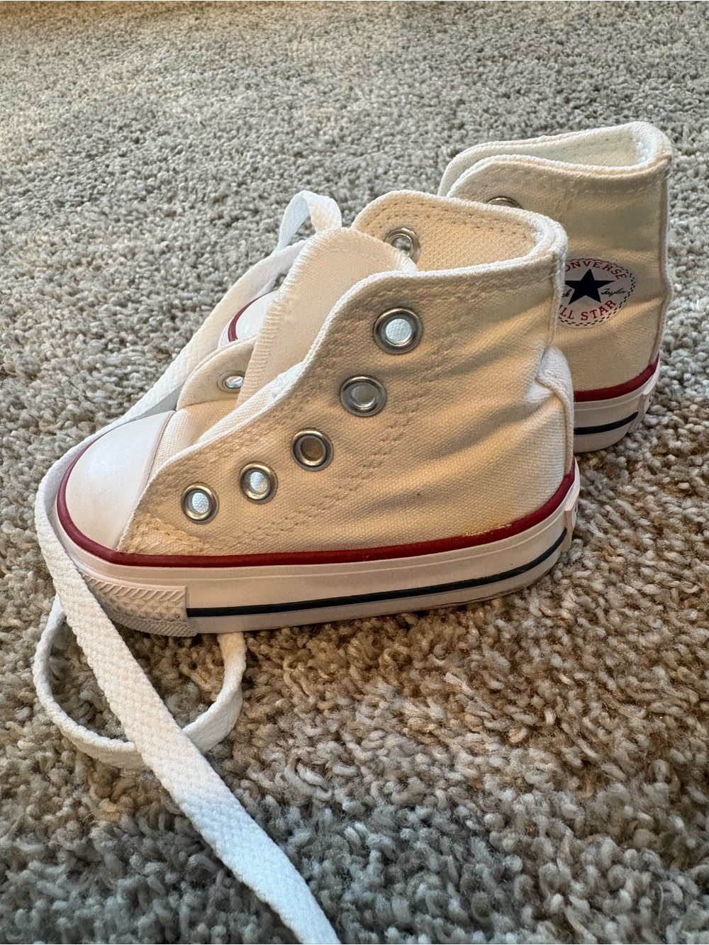 Converse Kids White High-Top Canvas Sneakers with Red Trim